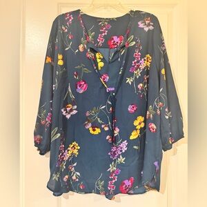 West Kei Floral Blouse - Navy and Multicolor